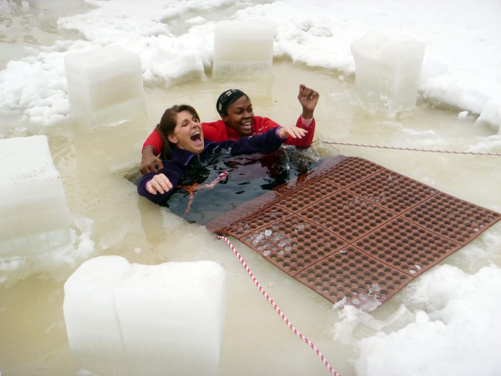 Gratitude for the courage to jump in a frozen lake.